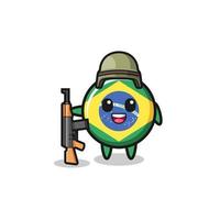 simpatica mascotte della bandiera del brasile nei panni di un soldato vettore