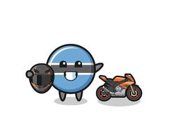 simpatico cartone animato bandiera del botswana come pilota di motociclette vettore