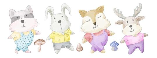 illustrazione vettoriale set acquerello di adorabile cane, coniglio, volpe, cervo per il tuo design.