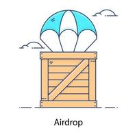 icona piana di stile di vettore di consegna paracadute dell'aeromobile