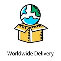globo con pacchetto che indica l'icona di consegna in tutto il mondo vettore