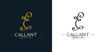 elegante design del logo della lettera c con stile della scrittura a mano. c logo o simbolo della firma per matrimonio, moda, gioielli, boutique, identità botanica, floreale o aziendale vettore