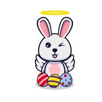 simpatico coniglietto angelo con uova decorative per l'illustrazione dell'icona del design del giorno di Pasqua vettore