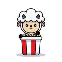 disegno di pecore carine che mangiano popcorn vettore
