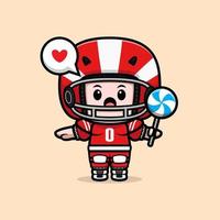 simpatica illustrazione del personaggio mascotte kawaii del giocatore di football americano per adesivo, poster, animazione, libro per bambini o altro prodotto digitale e di stampa vettore