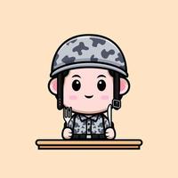 carino icona del fumetto mascotte dell'esercito. illustrazione del personaggio mascotte kawaii per adesivo, poster, animazione, libro per bambini o altro prodotto digitale e di stampa vettore