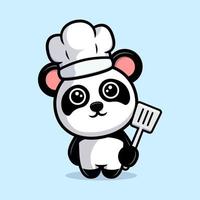 simpatico panda con cappello da chef mascotte dei cartoni animati vettore