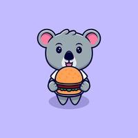 il simpatico koala porta un'illustrazione di vettore del fumetto della mascotte dell'hamburger.