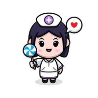 icona del fumetto mascotte infermiera carina. illustrazione del personaggio mascotte kawaii per adesivo, poster, animazione, libro per bambini o altro prodotto digitale e di stampa vettore