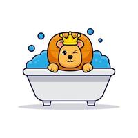 carino re leone fare il bagno nella vasca da bagno icona del design illustrazione vettore