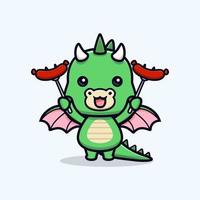 simpatico cucciolo di drago mascotte icona del fumetto. illustrazione del personaggio mascotte kawaii per adesivo, poster, animazione, libro per bambini o altro prodotto digitale e di stampa vettore