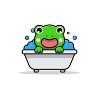 disegno di una rana carina nella vasca da bagno vettore