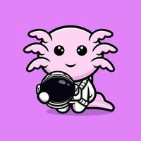 simpatico personaggio dei cartoni animati astronauta oxolotl vettore