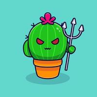 il simpatico diavolo di cactus è arrabbiato. illustrazione piatta dell'icona del fumetto vettore