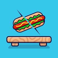 illustrazione dell'icona di vettore del fumetto tagliato hot dog