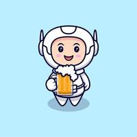 carino astronauta bere birra fumetto icona vettore illustrazione. stile cartone animato piatto