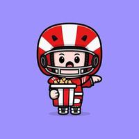 simpatica illustrazione del personaggio mascotte kawaii del giocatore di football americano per adesivo, poster, animazione, libro per bambini o altro prodotto digitale e di stampa vettore