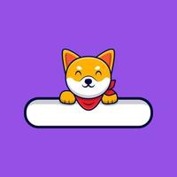 simpatico cane shiba inu con in mano un'etichetta di testo vuota icona del fumetto illustrazione vettore