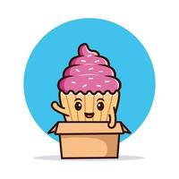 simpatico personaggio cupcake cartone animato mascot.kawaii personaggio mascotte illustrazione per adesivo, poster, animazione, libro per bambini o altro prodotto digitale e di stampa vettore