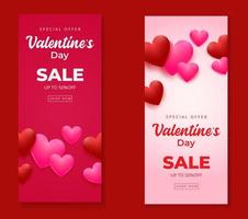 set di banner verticali di vendita di san valentino vettore