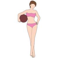 ragazza con illustrazione di carattere piatto pallone da spiaggia su sfondo bianco. vettore