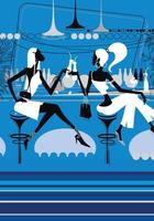 due belle ragazze bevono cocktail in una discoteca. giovani donne affascinanti sono sedute in un bar. illustrazione per lo sfondo. immagine per la stampa, banner o sito web. sfondo vettoriale. vettore