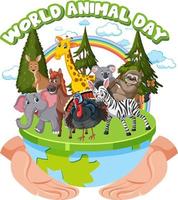 banner della giornata mondiale degli animali con animali selvatici in stile cartone animato vettore