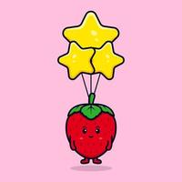 simpatico personaggio fragola cartone animato mascot.kawaii personaggio mascotte illustrazione per adesivo, poster, animazione, libro per bambini o altro prodotto digitale e di stampa vettore