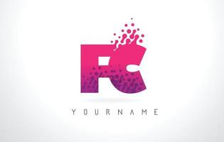 fc fc letter logo con colore viola rosa e design a puntini di particelle. vettore