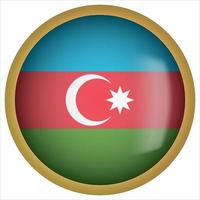 icona del pulsante bandiera arrotondata 3d dell'Azerbaigian con cornice dorata vettore
