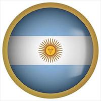 icona del pulsante bandiera arrotondata 3d argentina con cornice dorata vettore
