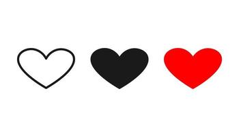 raccolta dell'icona del cuore, simbolo del design moderno di stile piano dell'icona di amore isolato su priorità bassa bianca. illustrazione vettoriale. vettore