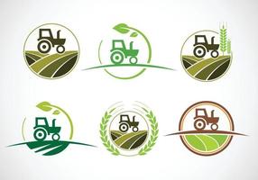 logo del trattore o set di logo dell'azienda agricola, adatto a qualsiasi attività legata alle industrie agricole. vettore