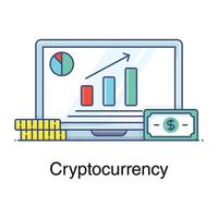 grafico di crescita all'interno del laptop con l'icona dei dati online delle banconote vettore