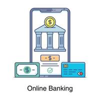 stile piatto di banca online banking edificio all'interno del telefono cellulare vettore