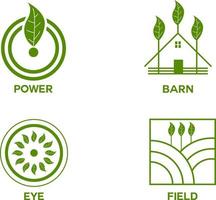 disegno del modello di logo vettoriale di fiel e occhio di fienile verde foglia