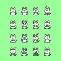 simpatico cane siberian husky espressione di emoticon vettore