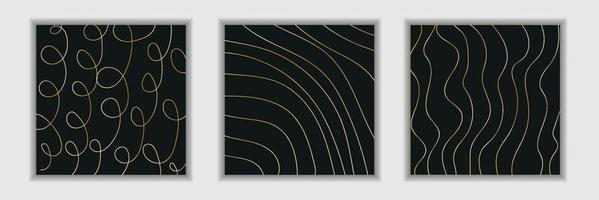 forma d'onda nera astratta con linee di filo d'oro su sfondo scuro stile di lusso vettore