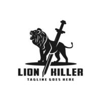 logo dell'illustrazione dell'assassino del leone vettore