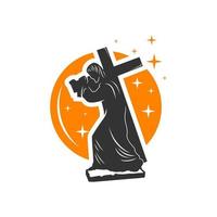 logo dell'illustrazione della statua della croce di gesù vettore