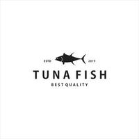 design del logo della siluetta del tonno per l'etichetta di frutti di mare e ristorante vettore