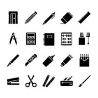 set di icone di attrezzature scolastiche in stile glifo vettore