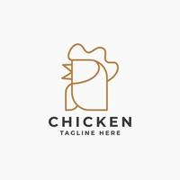 logo di pollo minimalista, modello di etichetta con logo linea pollo hipster vintage retrò, illustrazione vettoriale simbolo semplice e pulita