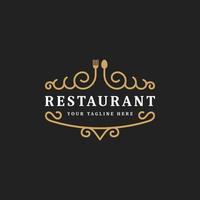 Royal Luxury Restaurant o Cafe logo modello fiorire ornamento linea, vintage retrò minimal icona simbolo vettore, adatto per il settore alimentare vettore