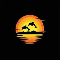2 delfino silhouette illustrazione natura tramonto sull'oceano vettore