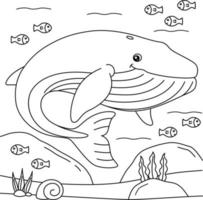 Pagina da colorare di balena blu per bambini vettore
