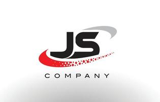 js design del logo con lettera moderna con swoosh punteggiato di rosso vettore