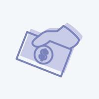 icona di condivisione di denaro in stile bicolore alla moda isolato su sfondo blu tenue vettore