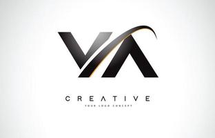 va va swoosh lettera logo design con moderne linee curve swoosh gialle. vettore