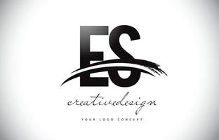 es es letter logo design con swoosh e pennellata nera. vettore